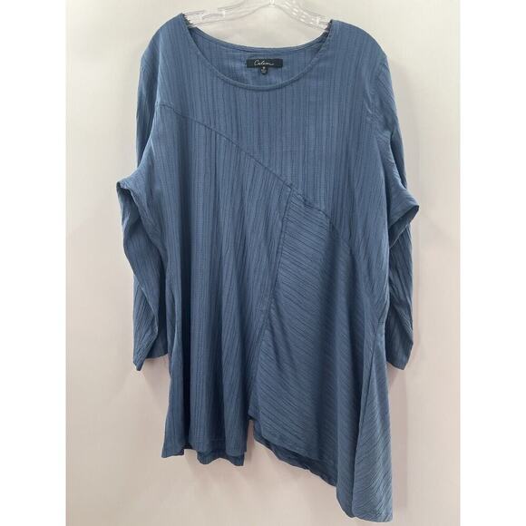 Calessa Tops - Calessa Women’s 3/4 Sleeve Assymetrical Tunic Top Cadet Blue Size 1X